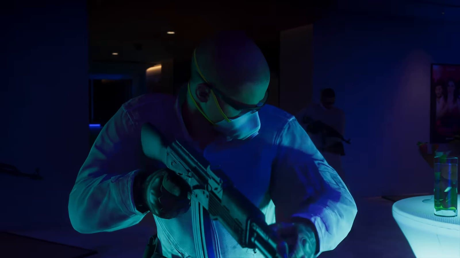 An armed standoff under neon light