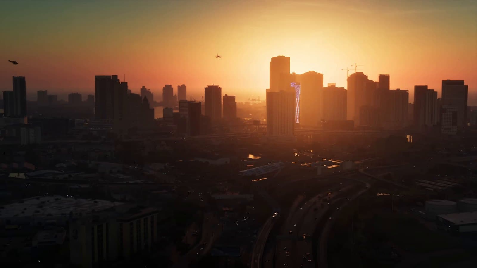 Vice City from the air at sunset