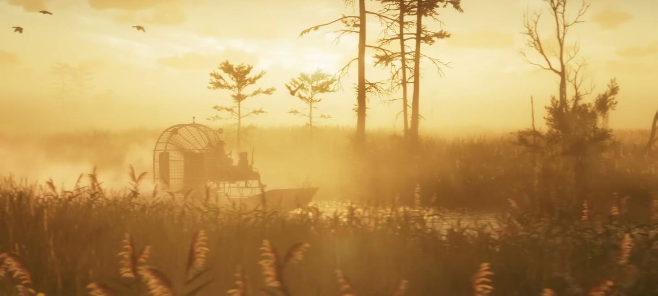 Wetland at dawn with a lone airboat. The Grassrivers region.
