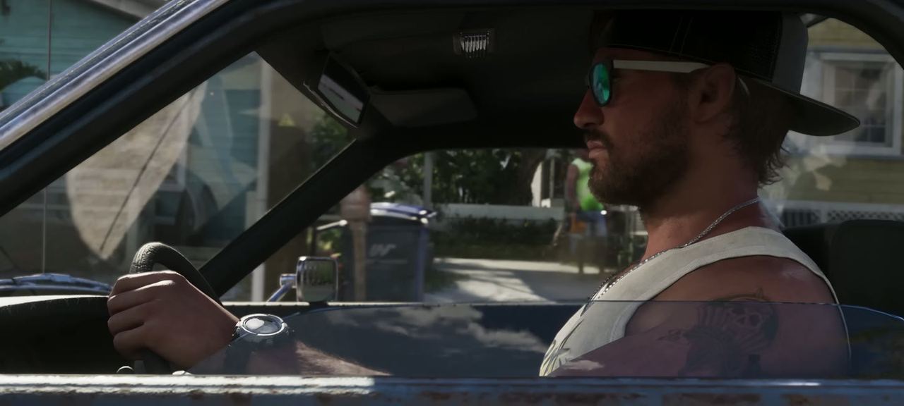 Driving, seen through the windscreen from the passenger side.