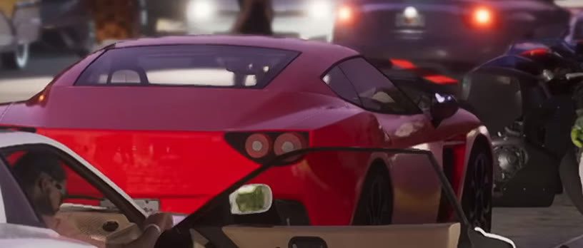 Red sports coupe, Ocean Drive